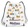Caribu design Sacca Personalizzata con Nome per Asilo, Scuola Materna/Elementare, Nido, Sport - Zaino Bambino con stampa ruspe gru camion costruzioni - Idea Regalo