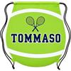 Mr. Gadgets Sacca Sportiva Personalizzata con Nome e Numero - Zaino a Coulisse per Bambini e Ragazzi - Calcio, Basket o Tennis - Borsa Personalizzabile per Sport, Palestra e Allenamento (Tennis)