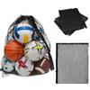 TESSTSY Borsa da calcio per palloni da calcio, extra large, in rete, per palloni da | Borsa da calcio con coulisse con tracolla regolabile, borsa a rete nera resistente per pallacanestro, pallavolo