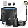 Haedswer Doccia da campeggio mobile con pompa - Batteria ad alta capacità da 7800 mAh, flusso d'acqua regolabile, display digitale intelligente, secchio pieghevole da 20 l, doccia all'aperto per