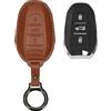 kwmobile Custodia Chiavi Vera Pelle Compatibile con Peugeot Citroën Smart Key 3 Tasti (Keyless Go) Custodia - Car Key Case con Anello Portachiavi - Accessori Auto - marrone chiaro