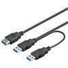 PremiumCord Cavo di Alimentazione USB 3.0 a Y, da USB a Femmina a 2X USB A Maschio, Cavo Dati Superspeed Fino a 5 Gbit/s, Colore Nero, Lunghezza 0,5m