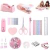 Manyugo Set di graffette e graffette rosa, set di cancelleria per ufficio, include clip, forbici, righello, nastro, note adesive, casa, scuola, ufficio, accessori da scrivania per studenti, insegnanti