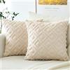 Artscope 2 Pezzi Federe in Lana Corta Velluto Copricuscini Morbido Decorativo Fodere per Cuscino Lusso Stile per Divano Camera da Letto Ciclo Geometrico Beige 40x40 cm