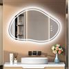 PESENXAN Specchio da bagno con illuminazione, 80 x 53 cm, specchio asimmetrico con illuminazione, 3 colori di luce, dimmerabile, senza appannamento, interruttore touch, specchio a LED, IP44, risparmio