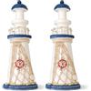 com-four® 2 fari Decorativi in Legno 23 cm, Decorazione da Tavolo Stile | ornamento bianco blu per soggiorno e bagno