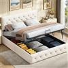 OLIVIBED Letto Imbottito 160 x 200 cm, Letto Contenitore con Supporti a Doghe in Legno e Schienale, Letti Matrimoniali Moderni con Scatola Portaoggetti, Beige, Materasso Non Incluso