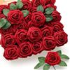 MEIRRAI 50 Fiori Artificiali, Rose Finte in Schiuma, Teste di Rose, Rosso Scuro