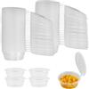 EASYKEENECOM 100 Pezzi Piccoli Bicchieri da Salsa con Cerniera in Plastica, 100ml Scatola per Salsa Chutney Trasparente, Mini Tazze Rotondi con Coperchio per Conservare Condimento Ingredienti (4oz)