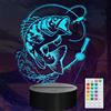 POSSHE Luce notturna a forma di pesce, lampada illusione 3D, regalo da pesca per uomini, con 16 colori cangianti, timer, 4 modalità lampeggianti e dimmerabile, decorazione per la cameretta dei bambini