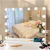 Tuocal Hollywood - Specchio da trucco con illuminazione, 50 x 42 cm, 14 luci a LED, dimmerabile, 3 temperature di colore, con controllo touch, ingrandimento USB 12X, per camera da letto