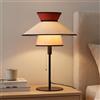 Alpinaluz Lampada da Tavolo Vintage Moderna con Triplo Paralume in Tessuto Rosso Mattone, Beige e Legno, Base in Metallo Nero con Dettagli in Legno, Interruttore a Catena Dorata, Attacco E27, Stile
