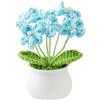 Hernin Fiori all'uncinetto Non ti scordar di me, realizzati a mano a maglia, Bouquet di piante artificiali realizzate a mano a maglia, Fiori all'uncinetto e piante in vaso (blu)