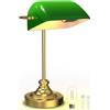 LGMCF Lampada da tavolo da banchiere con base color bronzo antico, paralume in vetro verde e interruttore a corda per casa e ufficio