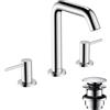hansgrohe Tecturis S - Miscelatore per lavabo a 3 fori con push-open, Miscelatore lavabo risparmio idrico (EcoSmart) con altezza bocca 152 mm, cromo, 73330000