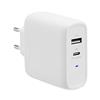Amazon Basics Caricabatterie GaN da parete a 2 porte da 63W,1 porta USB-C da 45W e 1 porta USB-A da 18W, bianco(senza tecnologia PPS), 6,6 x 2,94 x 6,24 cm