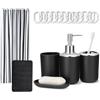 Amazon Basics Set Accessori Bagno: Tenda Doccia con Ganci, Tappetino Bagno in Memory Foam, Dispenser Sapone, Portasapone, Portaspazzolini & Bicchiere, Nero