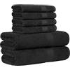 Amazon Basics Set Asciugamani Bagno Spugna 100% Cotone 2 Teli Doccia + 4 Asciugamani Viso, Nero, Confezione 6 Pezzi