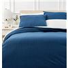 Amazon Basics Set copripiumino Matrimoniale in microfibra, 3 pezzi, copripiumino da 240 x 220 cm e 2 federe da 65 x 65 cm, Blu Navy, a righe