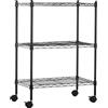 Amazon Basics Scaffaliera a 3 ripiani stretti con rotelle, altezza dei ripianie piedini di livellamento regolabili, peso massimo 340 kg, Nero, 34 x 58.9 x 83.2 cm (D x W x H)