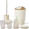 Amazon Basics, Set di Accessori da Bagno con Portaspazzolino, Dispenser di Sapone, Portasapone, Bicchiere per Spazzolino, Pattumiera, Scopino e Supporto, Avorio