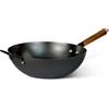Amazon Basics Wok Pretrattato in Acciaio al Carbonio con Manico in Legno di Acacia, Adatto a Tutti i Piani Cottura, 32cm