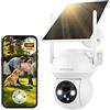 WOLFANG Telecamera di sicurezza solare 1080P per esterni, telecamera WiFi PTZ a 360 ° (solo 2,4 G), rilevamento movimento PIR, visione notturna a colori, audio bidirezionale, IP65, funziona con Alexa
