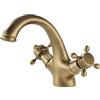 Saeuwtowy Bagno Miscelatore Lavabo Fisso Stile Retrò Aeratore Risparmio Acqua Miscelatore a Due Maniglie,Oro Spazzolato