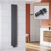 ELEGANT - Radiatore verticale di design, antracite, 1600 x 236 mm, con termostato multiblocco, doppio strato, collegamento centrale, scaldasalviette