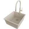 PRIMAGRAN Lavandino da Cucina al Mobile 45cm + Rubinetto, 41x47cm | Set: Rubinetto BW6030 + Kit di scarico + Lavello in Granito a 1 Vasca - London Slim, Tutto Beige