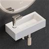 HOROW lavatoio ceramica bianca rettangolare, compatto lavandino piccolo bagno, lavabo bagno sospeso, con 1 foro per rubinetto a sinistra, 370x180x90 MM