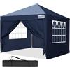 Quictent Gazebo Pieghevole 3x3m con Pareti Laterali Rimuovibili, Rifugio per Eventi ad Altezza Regolabile, Tenda Portatile per Feste in Giardino e Campeggio, Blu Scuro