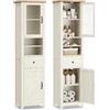 VASAGLE Armadietto da Bagno Stile Country, Mobiletto Salvaspazio | Scomparti Aperti, 1 Cassetto, con Ante, Bianco Rustico e Marrone Miele, 31,5 x 40 x 171 cm, LIRY Collezione BBK760W101