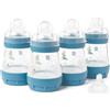 MAM Biberon anti-coliche Easy Start | Confezione da 4 (4 x 160 ml) | Biberon autosterilizzante | Tettarelle MAM a flusso lento misura 1 + 1 tettarella flusso medio misura 2 | blu (vari disegni)