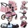 GLOKID Passeggino 3 pezzi, carrozzina, passeggino 3 in 1, passeggino, sistema da viaggio, pieghevole, pneumatici in gomma, con accessori, Gondola, Adaptateurs, 25 kg (XX1 Rosa)