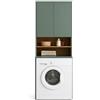 UEV Mobile Lavatrice con Ripiano Aperto e Ante Linea, 68x50x190cm, Verde | Mobile Sopra Lavatrice con Grande Spazio di Archiviazione per Bagno Piccolo, Mobiletto da Terra sopra WC
