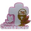 Generic Scritta Prima Comunione con Croce e Calice Fondo Rosa Decorazioni Centrotavola 35 x 25 x 5 cm.