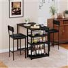 London Boutique Set tavolo da pranzo per 2 persone con 2 sedie imbottite e 3 ripiani, stile rustico nero, ideale per cucina, sala da pranzo, appartamenti, bar o pub, perfetto per spazi piccoli, colore