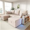 Trdlpyn Divano Modulare a forma di U con illuminazione LED e Porta USB/Type-C, 2 Pouf Contenitore, Ampi Cassetti, Portabicchieri e Ripiano nel Bracciolo, 2 Cuscini, Divano in velluto a Coste, Beige
