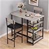 London Boutique Set tavolo da pranzo per 2 persone con 2 sedie imbottite e 3 ampi ripiani, stile grigio rustico, ideale per cucina, bar o appartamento, perfetto per spazi piccoli, colore grey, set 1+2