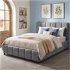 tectake® Letto Matrimoniale Imbottito 140x200 cm, Letto e Rete a Doghe, Struttura Legno e Acciaio, Portata 250 kg, Piedini Plastica, Materasso Matrimoniale non incluso - Effetto Velluto Grigio Scuro