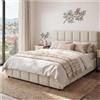 tectake® Letto Matrimoniale Imbottito 140x200 cm, Letto e Rete a Doghe, Struttura in Legno e Acciaio, Portata 250 kg, Piedini in Plastica, Materasso Matrimoniale non incluso - Effetto Velluto Sabbia