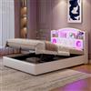 Mydtt Letto 160x200 con LED USB, Bianco Letto Matrimoniale con Contenitore | Luci a LED, porte USB e Type-C, Letto Contenitore, Spazio Portaoggetti nella Testiera, Pelle Sintetica, Senza Materasso