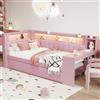 Trdlpyn Divano Letto Imbottito 90x200 con letto Estraibile 90x188, Letto Singolo letto Matrimoniale con Scrivania, Pannelli laterali con LED e porte USB, Rosa