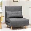 Bealife Poltrona Letto Singolo 3 in 1, Schienale Reclinabile 5 Livelli, Cuscino e Materasso Imbottiti, Divano Letto Pieghevole per Soggiorno、Camera, Lino con Gambe Legno, 75x70x75cm, Grigio