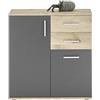 AVANTI TRENDSTORE - Bea - Comò in Legno Laminato di Colore Quercia Vichinga/Grigio con 2 Ante e 2 Cassetti per Soggiorno e Camera da Letto, Dimensioni: LAP 80x82x35 cm