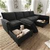 Lekvvied Divano angolare modulare a forma di U con 2 poggiapiedi removibili, divano a 4 posti, comodo e profondo, schienale alto, grigio, 264,5 / P 142,5 / H 84 cm, Adatto a soggiorni e appartamenti