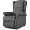 EVERGREENWEB MATERASSI & BEDS EVERGREENWEB Poltrona Relax Elettrica con SISTEMA ALZAPERSONA per Anziani con Bottone, Poltrona Reclinabile con Braccioli Seduta Ergonomica in Tessuto Grigio Scuro per arredo Salotto Soggiorno Ufficio