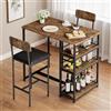 London Boutique Set tavolo da pranzo per 2 persone con 2 sedie imbottite, 3 ampi ripiani portaoggetti, stile rustico marrone retrò, ideale per piccoli spazi, cucina, appartamento o bar, colore