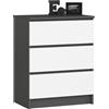 Home Collective Cassettiera in bianco grafite con 3 ampi cassetti, larghezza 60 cm, altezza 77 cm cassettiera camera da letto corridoio soggiorno organizer cassettiera credenza in legno